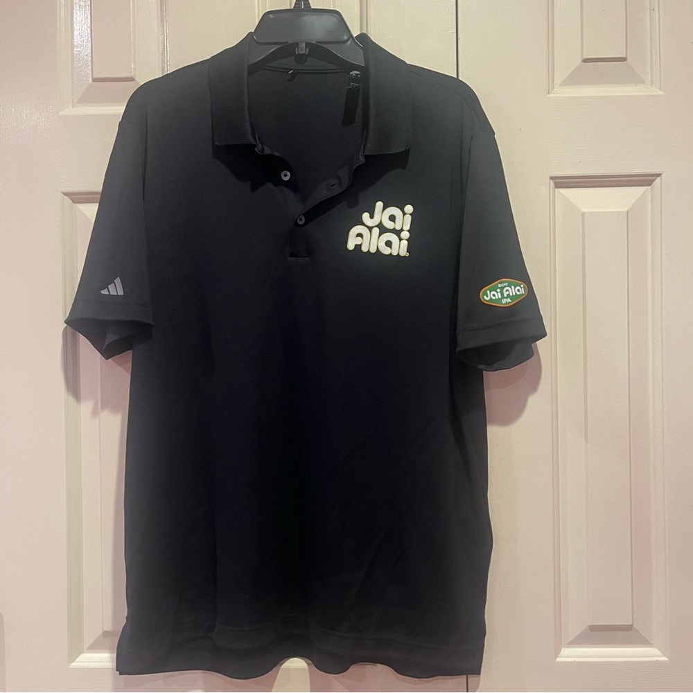 Adidas Jai Alai Logo IPA Brewery Golf Polo Shirt Size L Black